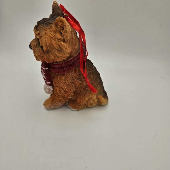 Yorkshire Terrier Dog Christmas Ornament Figurine w/ Scarf Resin Holiday Decor - Picture 3 of 7